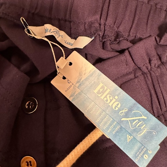 Elsie & Zoey Button Front Mini Skirt Womens L Navy Blue Rope Waist Tie Rayon NEW - Picture 9 of 14